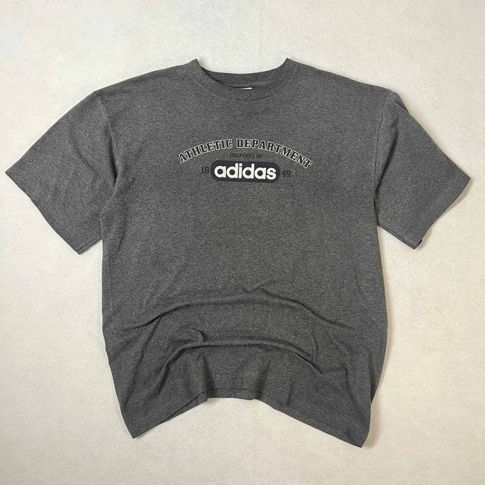 Vintage Adidas Mens Size Large T-shirt Gray Black Spell‎ Out Athletic Y2K 2000's
